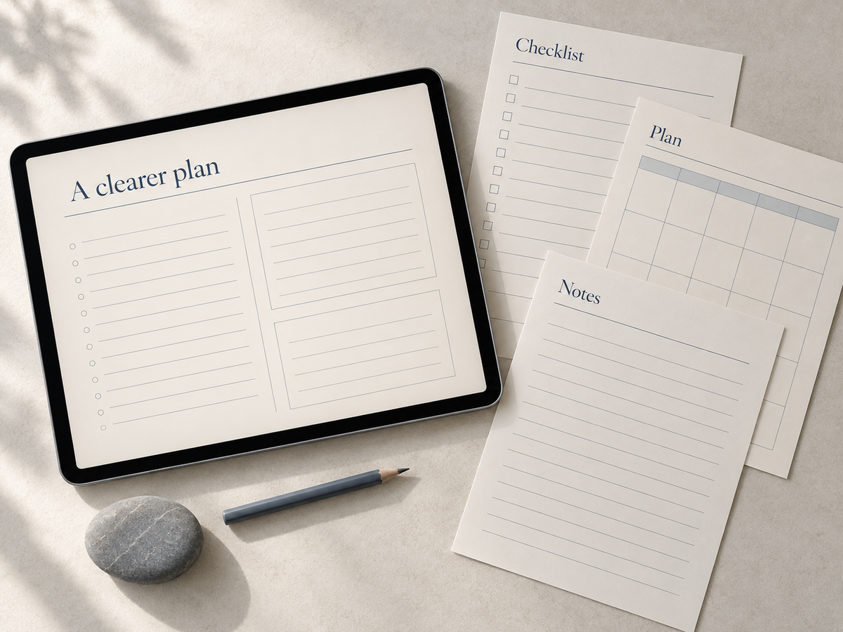 Illustrative digital planner, checklist and notes sheets