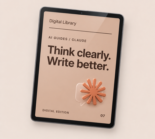 Think clearly. Write better. — Digital Library guide displayed on a tablet