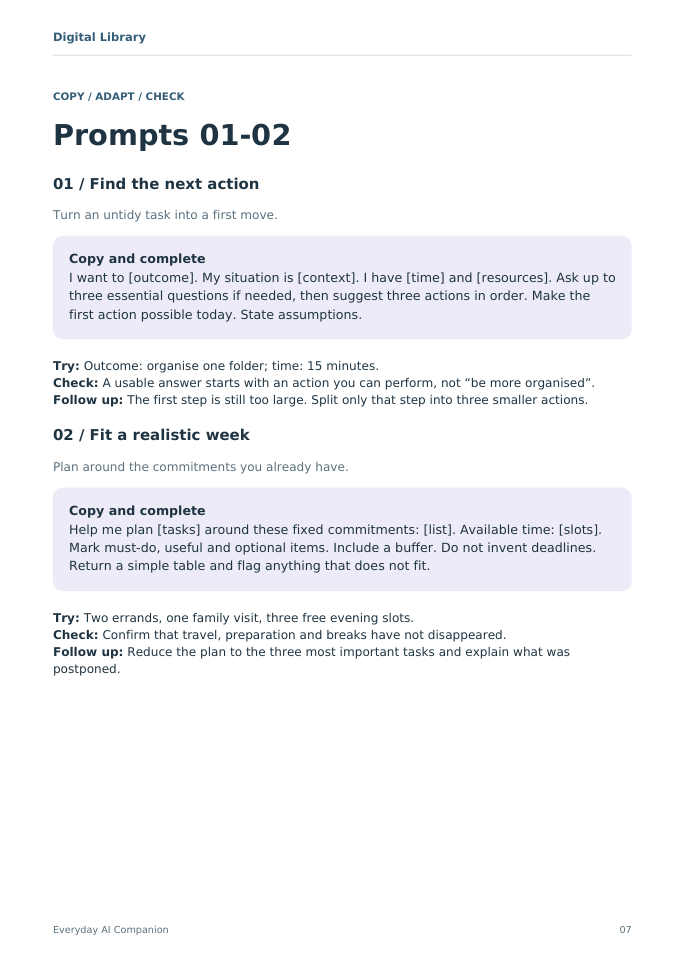 Two prompts for everyday planning