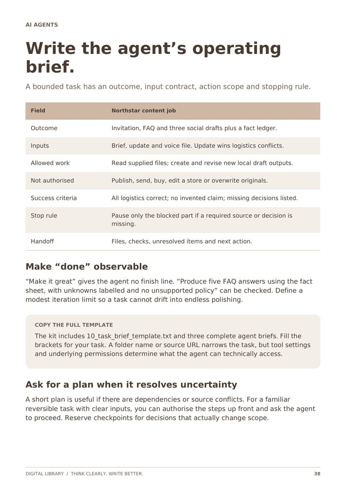 Write the agent’s operating brief
