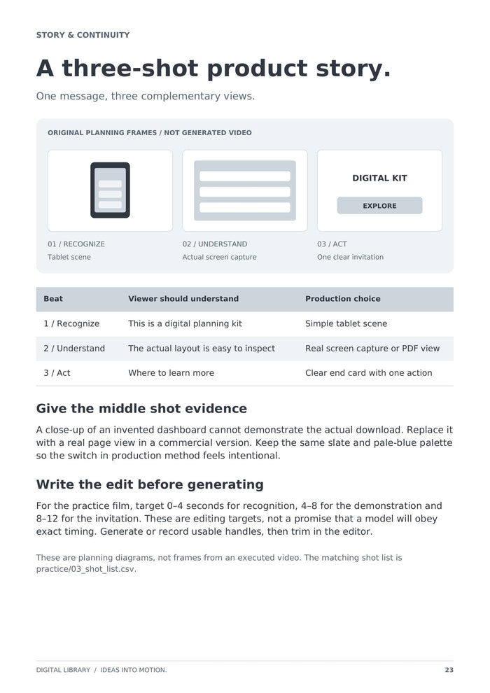 A three-shot product story