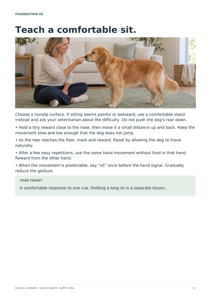 Teach a comfortable sit